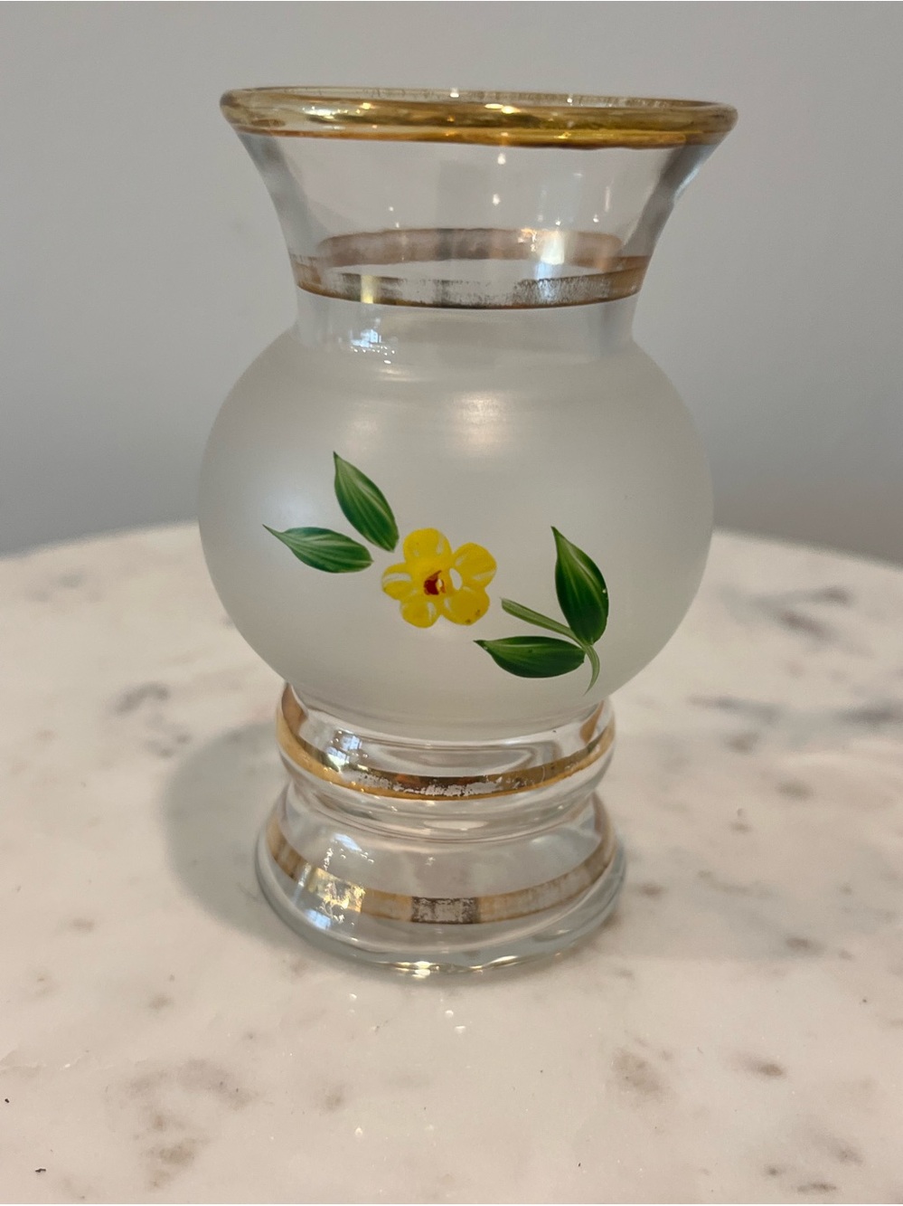 Vintage Collins Bud Vase Hand-Painted Yellow Flower Gold trim frosted